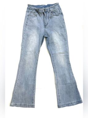Classic Light Blue Flare Jeans with Subtle Fade